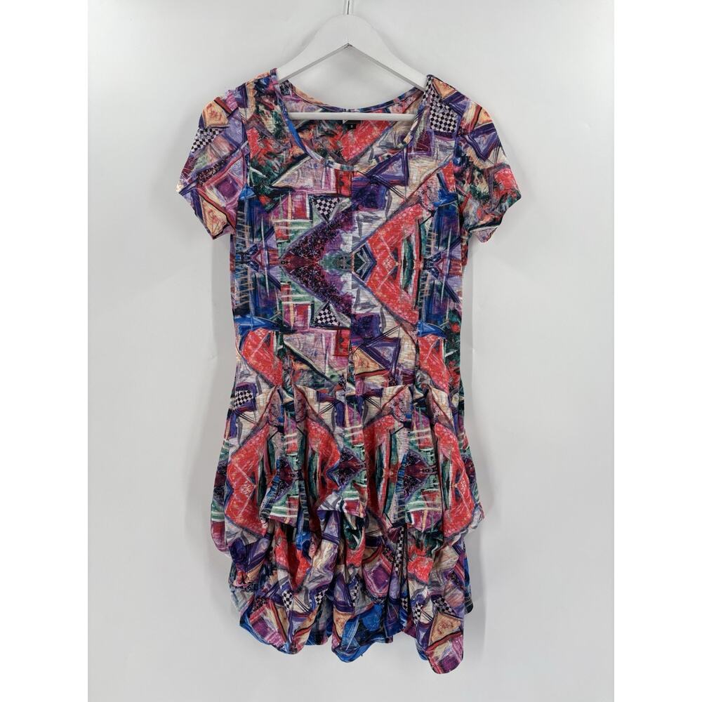 Atelier Anica Dress Womens Small Multicolor Checker Bubble Hem Knee Length Artsy